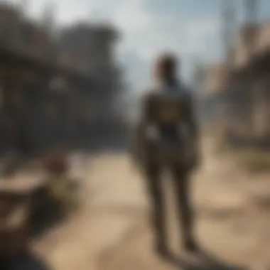 Character-NPC Interaction in Miller's Yard A character interacting with an NPC within Miller's Salvage Yard.