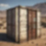 A detailed view of a storage container amidst the Mojave Wasteland environment.