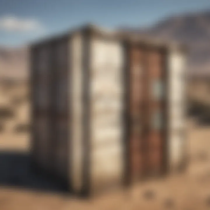 A detailed view of a storage container amidst the Mojave Wasteland environment.