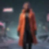Enveloped in Neon: A Winter Wonderland Vibrant Neon Coat in Snowy Forest