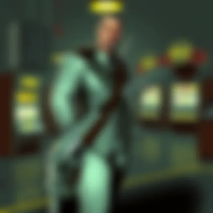 Player Engagement in New Vegas Slot Experience An illustration depicting a player engaged with a slot machine, surrounded by casino elements.