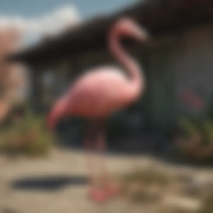 Contemporary Flamingo Yard Decor in Minimalist Landscape