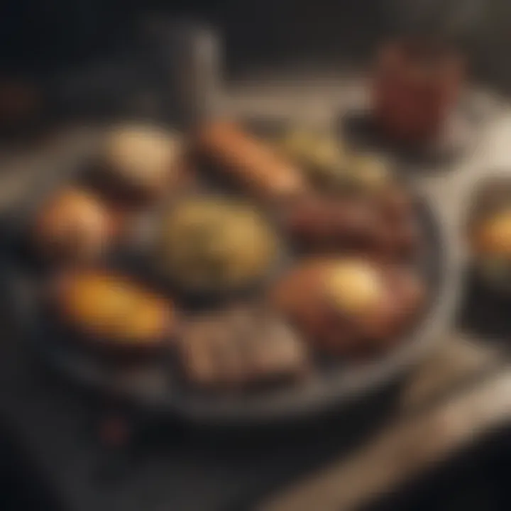 A vibrant spread of prepared food items on a makeshift table