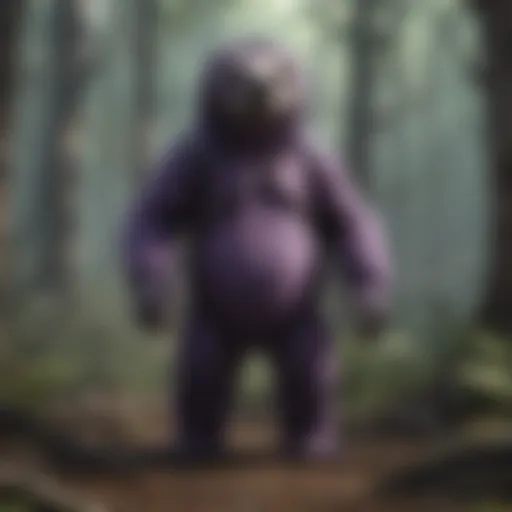 Mystical Purple Sloth Stuffed Animal in Enigmatic Forest