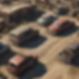 An overview of the Shorty Junkyard, showcasing the various debris and vehicles