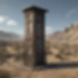 A detailed view of a steel guard post in a desolate landscape