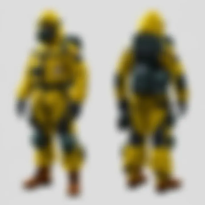 A tactical hazmat suit with various configurations and features