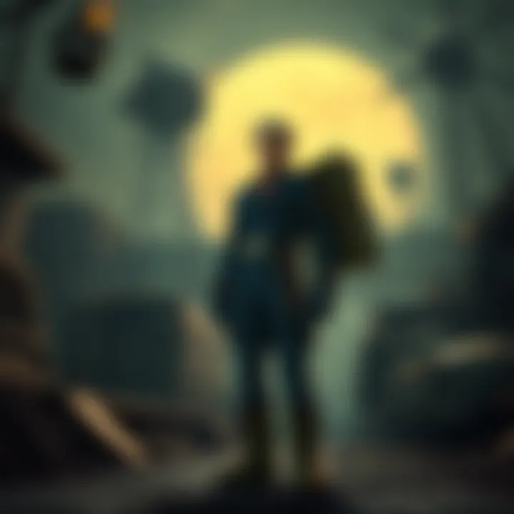 Character Navigation in the Eerie Junkyard A character navigating through the eerie and dilapidated surroundings of the junkyard.