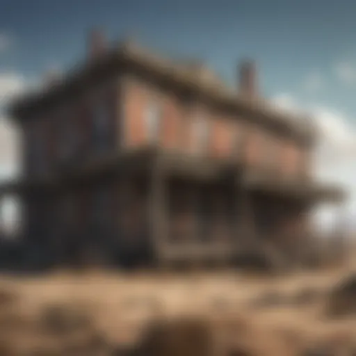 A haunting view of the Cabot House surrounded by the wasteland