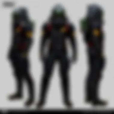 Detailed view of the black hazmat suit showcasing its intricate design elements.