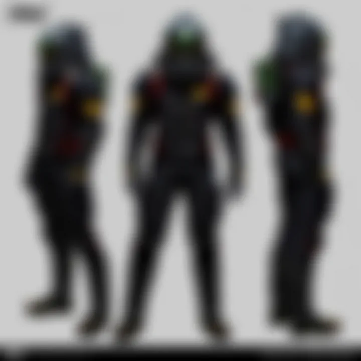 Detailed view of the black hazmat suit showcasing its intricate design elements.