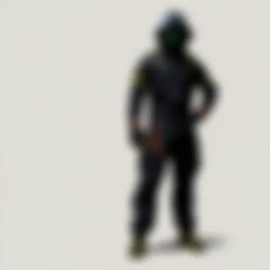 Representation of the black hazmat suit in various Fallout game settings.