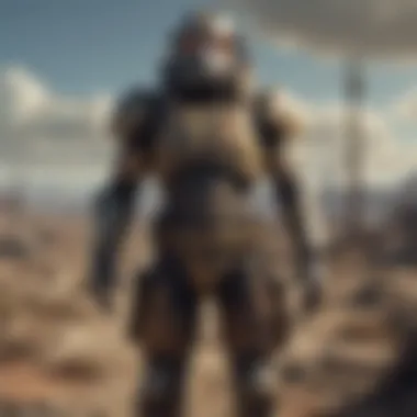 Post-Apocalyptic Landscape An artistic representation of a post-apocalyptic landscape, featuring characters in armor bodysuits, symbolizing survival and hope.