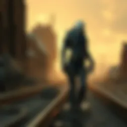 A lone figure navigating a desolate wasteland, symbolizing isolation and struggle.