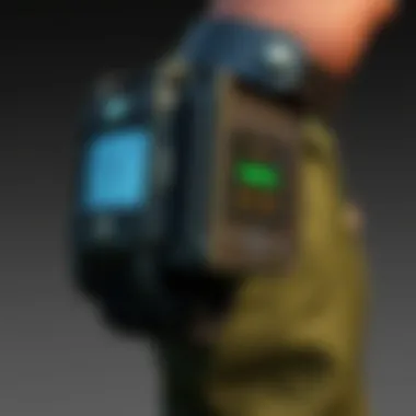 Close-up of Pip-Boy's interface showcasing its design elements