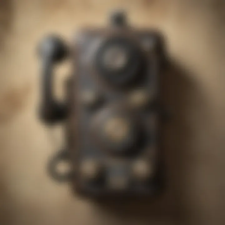 Exquisite craftsmanship of a vintage wall-mounted telephone showcasing intricate details.