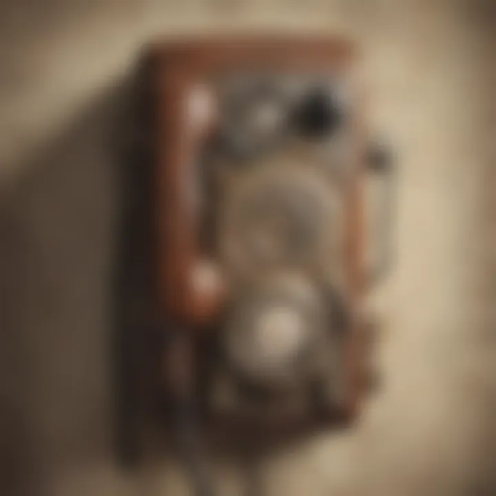 A beautifully styled living room featuring a wall-mounted vintage telephone as a decorative piece.