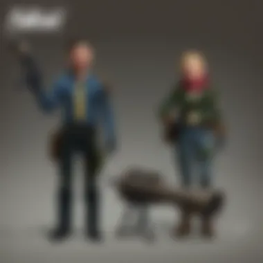 A group of characters gathered around a Fallout lunchbox