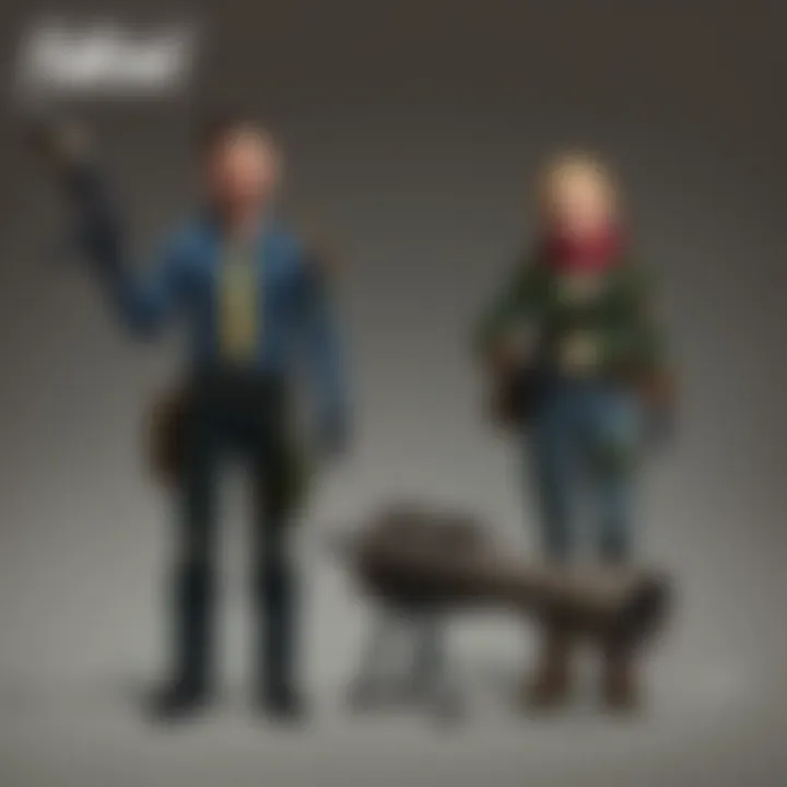 A group of characters gathered around a Fallout lunchbox