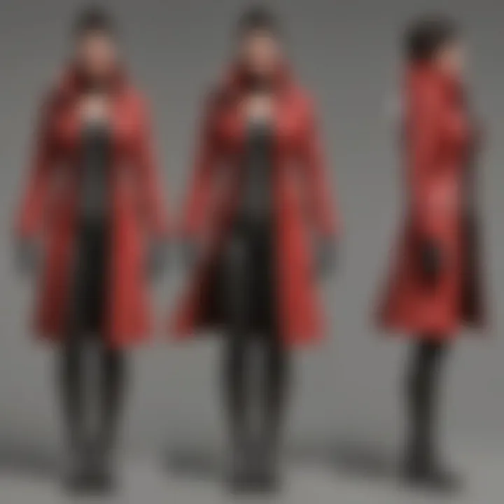 Concept art illustrating the evolution of the red leather coat throughout the Fallout series