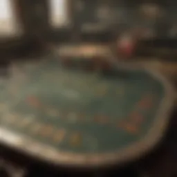 A close-up view of a blackjack table with cards and chips
