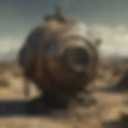 A high-tech radiation meter displaying readings in a post-apocalyptic setting