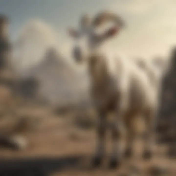 Goat with majestic horns standing proudly in a rural farm setting