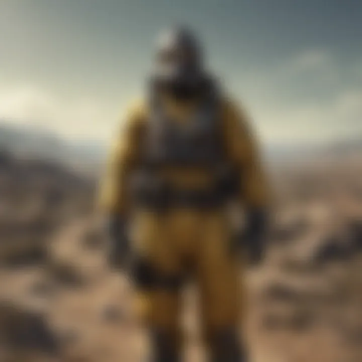 Conceptual depiction of a survivor in a post-apocalyptic environment wearing hazmat clothing