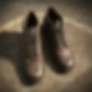 M Patrick shoes displayed in a post-apocalyptic gaming environment