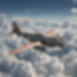 Sleek aircraft soaring through clouds