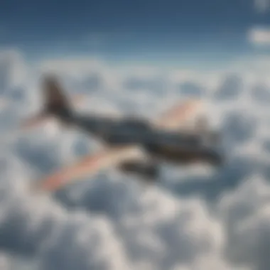 Sleek aircraft soaring through clouds