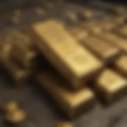 Close-up of gold bullion bars stacked securely