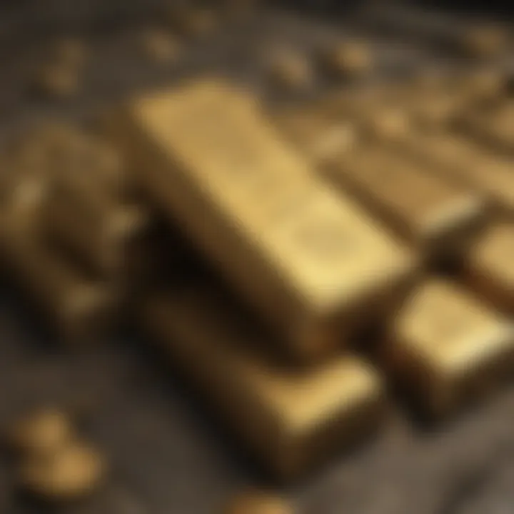 Close-up of gold bullion bars stacked securely