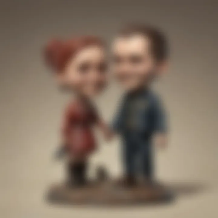 Whimsical couple bobbleheads celebrating a special moment