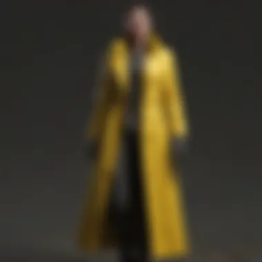 Close-up of intricate detailing on a yellow long coat