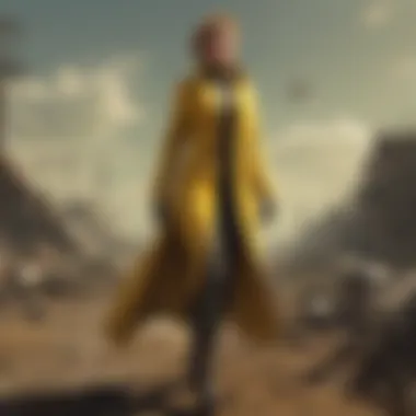 Fashion model strutting confidently in a yellow long coat