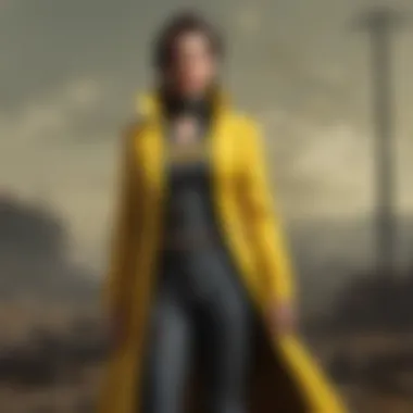 Yellow long coat styled with a statement belt